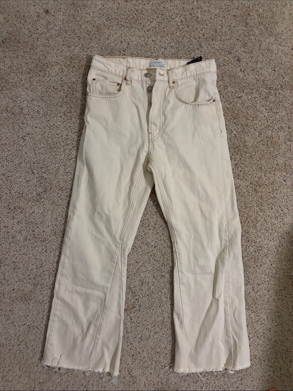 Zara Women’s Cream Chinos with Raw Hem